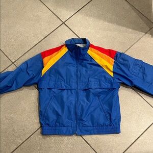 Vintage Hobie Blue Windbreaker with Red & Yellow Shoulder Panels